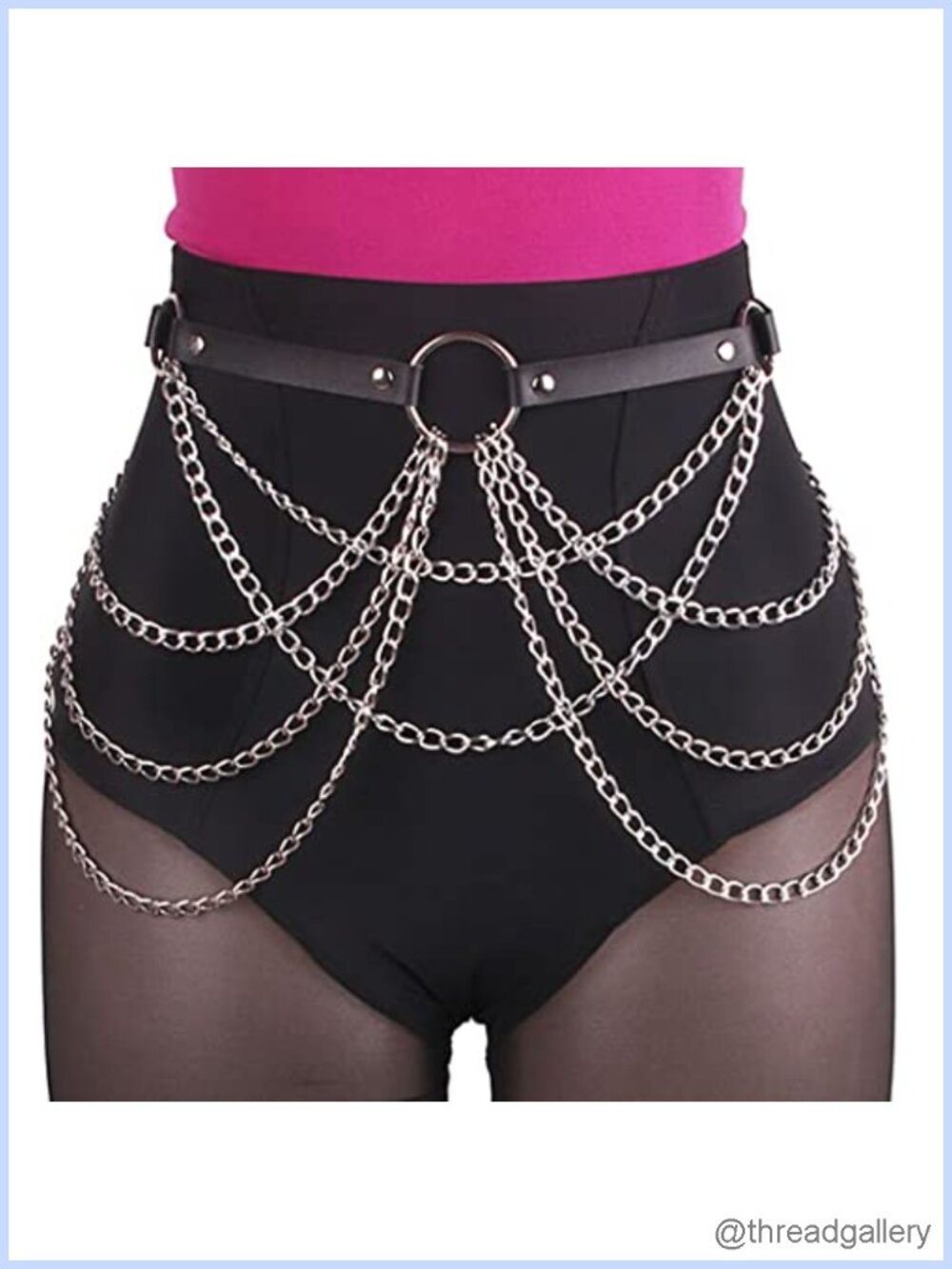 Leather Alloy Waist Chain Belt Gothic Punk Body Jewelry for Women